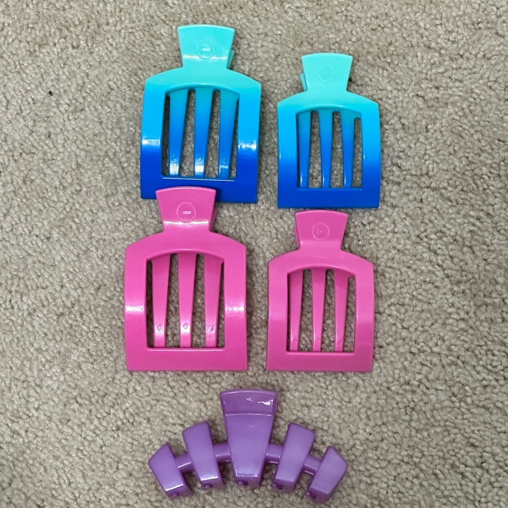TELETIES Hair Clips Flat & Regular- Lot of 5 Includes 2 Large & 3‎ Medium EUC